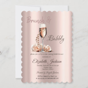 Brunch & Bubbly Glass Pearls Rose Bridal Shower  Invitation