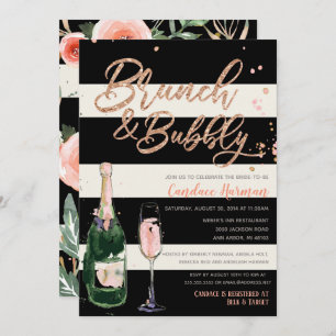 Brunch & Bubbly Glitter Black Stripe Bridal Shower Invitation
