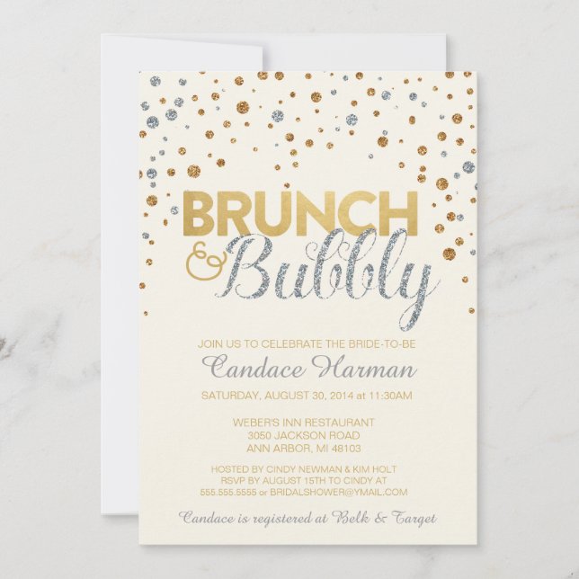 Brunch & Bubbly Glitter Bridal Shower Invitation (Front)
