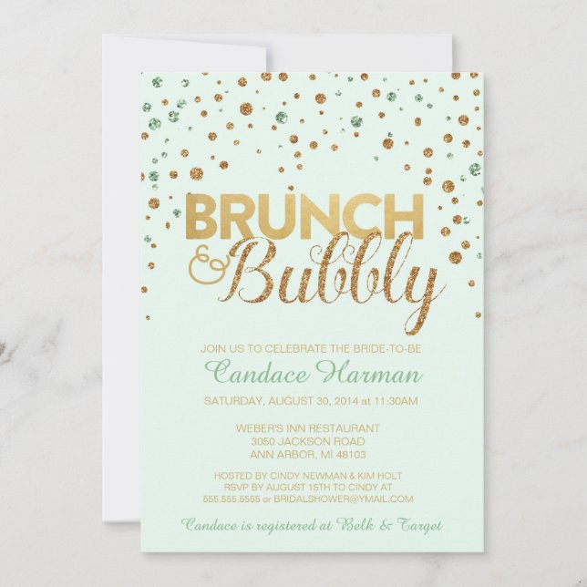 Brunch & Bubbly Glitter Bridal Shower Invitation (Front)