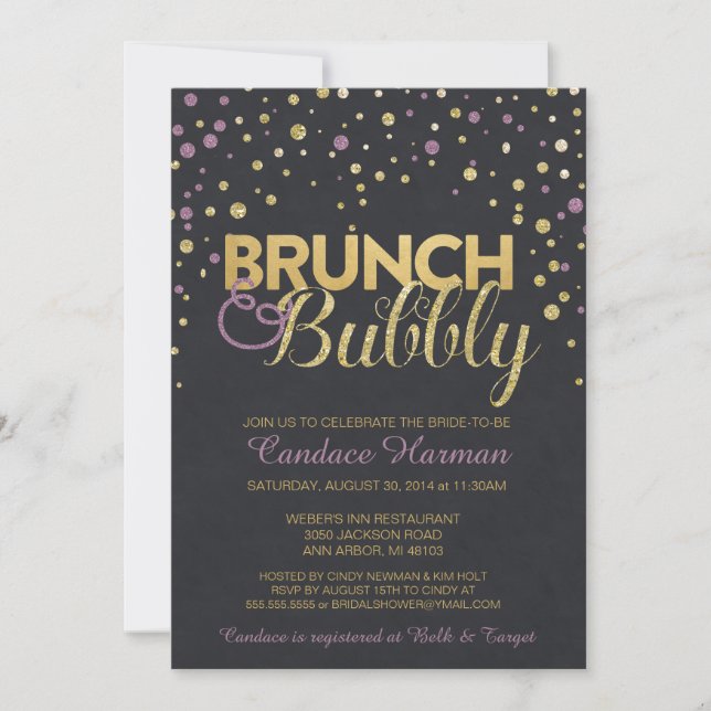 Brunch & Bubbly Glitter Chalkboard Bridal Shower Invitation (Front)