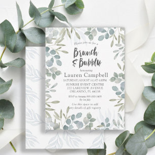 Brunch & Bubbly Greenery Watercolor Bridal Shower Invitation