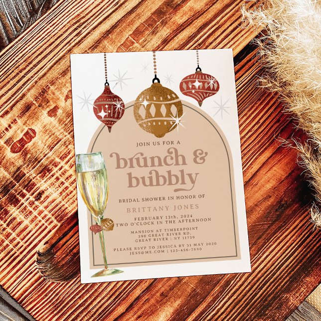 Brunch & Bubbly Holiday Christmas Bridal Shower Invitation (Creator Uploaded)