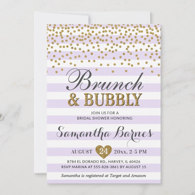 Brunch Bubbly Lavender Lilac Spring Bridal Shower Invitation (Front)