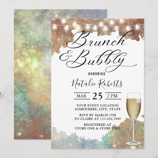 Brunch & Bubbly Modern Glitter Bridal Shower Invitation (Front/Back)