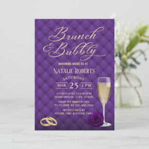 Brunch & Bubbly Modern Purple & Gold Bridal Shower Invitation