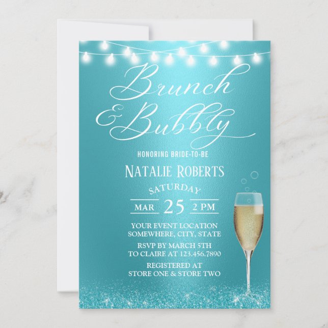 Brunch & Bubbly Modern Turquoise Bridal Shower Invitation (Front)