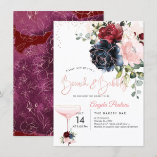 Brunch Bubbly Navy Burgundy Blush H2 flowers Invitation
