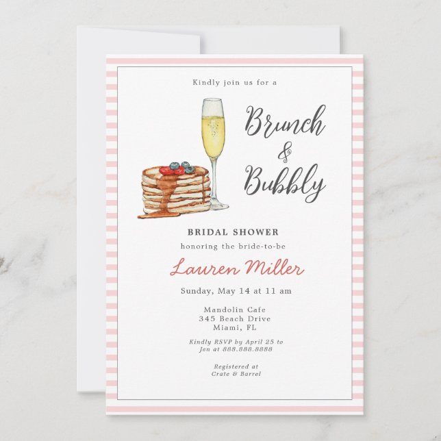 Brunch & Bubbly Pancake Champagne Bridal  Invitation (Front)