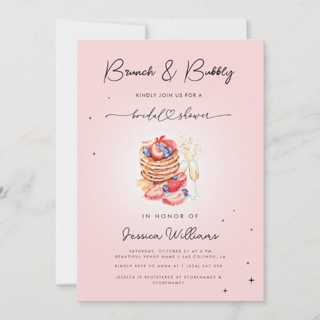 Brunch & Bubbly Pancakes Champagne Bridal Shower   Invitation (Front)