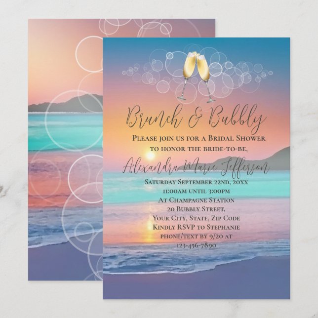 Brunch Bubbly Pastel Sunset Beach Bridal Shower Invitation (Front/Back)