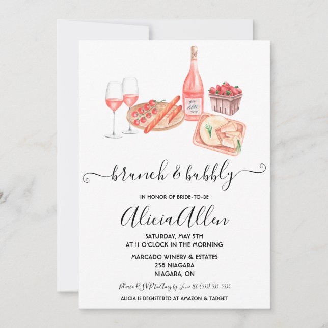 Brunch & Bubbly Picnic Wine themed Bridal Shower Invitation (Front)