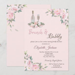 Brunch & Bubbly Pink Flowers Bridal Shower Invitation
