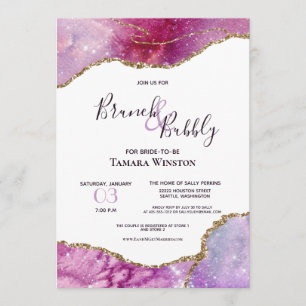 Brunch & Bubbly Pink Purple Gold Agate Shower Invitation