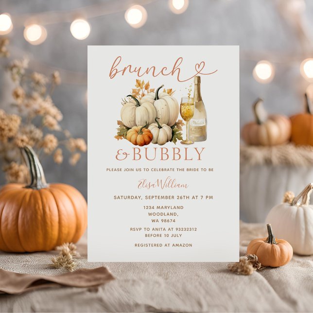  Brunch & Bubbly Pumpkin Autumn Bridal Shower  Invitation (Creator Uploaded)