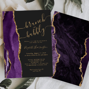 Brunch & Bubbly Purple Gold Agate Dark Invitation