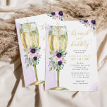 Brunch & Bubbly Purple Gold Bridal Shower Invitation<br><div class="desc">This pretty design features a floral bouquet in shades of purple and a watercolor champagne glass.   Fill in your information on the template. Use the "customize it" feature to change the fonts or layout.</div>