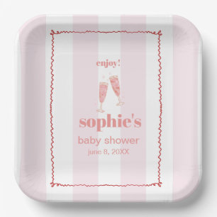 Brunch & Bubbly Red And Pink Retro Wavy  Paper Plate