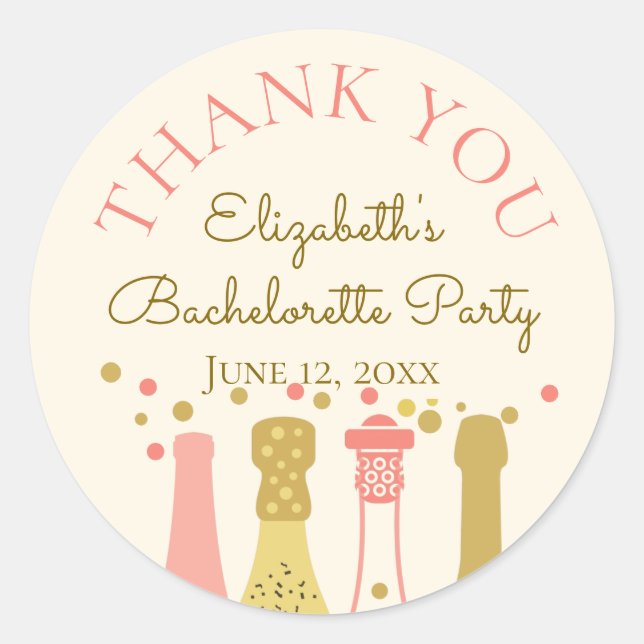 Brunch Bubbly Retro Bachelorette Party Thank You Classic Round Sticker (Front)