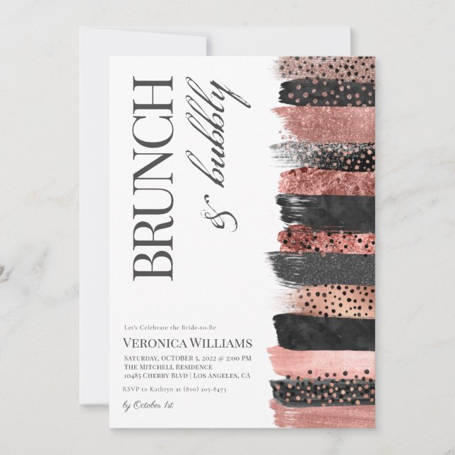 Brunch & Bubbly Rose Gold Bridal Shower Invitation (Front)