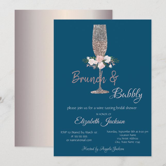Brunch & Bubbly Rose Gold Bridal Shower  Invitation (Front/Back)