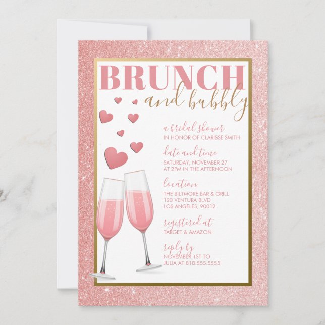 BRUNCH & BUBBLY | ROSE GOLD CHAMPAGNE INVITATION (Front)