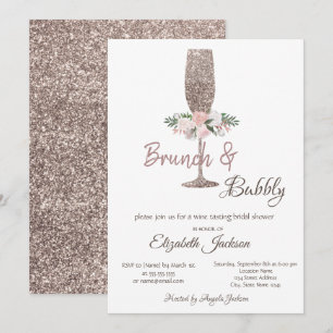 Brunch & Bubbly Rose Gold Glitter Bridal Shower  Invitation
