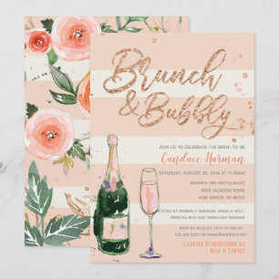 Brunch & Bubbly Rose Gold Glitter Bridal Shower Invitation