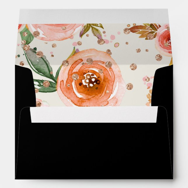 Brunch & Bubbly Rose Gold Glitter Watercolor Lined Envelope (Back (Bottom))