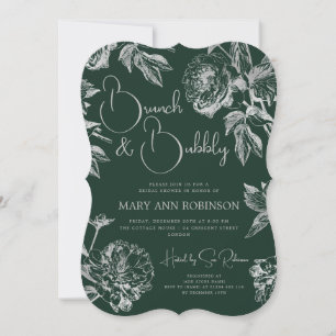 BRUNCH BUBBLY Silver Floral Bridal Shower Emerald Invitation