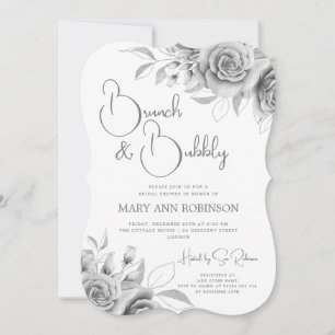 BRUNCH & BUBBLY Silver Floral Bridal Shower Invitation