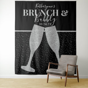 Brunch Bubbly Silver Glitter Champagne Backdrop Tapestry