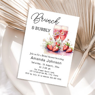 Brunch Bubbly Strawberries Champagne Bridal Shower Invitation