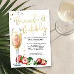 Brunch Bubbly Strawberries Champagne Bridal Shower Invitation<br><div class="desc">Brunch & Bubbly Bridal Shower Invitation - perfect for a brunch or summer garden tea party. The design features a watercolor illustrations of strawberries, a glass of champagne and elegant gold hand lettering. The template is set up ready for you to personalise all of the invitation details for your own...</div>
