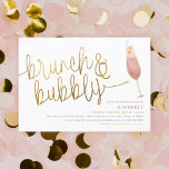 Brunch & Bubbly Watercolor Champagne Bridal Shower Invitation<br><div class="desc">Modern bridal shower invitations featuring gold hand-lettered calligraphy and a watercolor illustration of a champagne glass with pink champagne, heart-shaped and gold bubbles. On the back are watercolor hearts and engagement rings. Customise with your party details in modern typography aligned to the bottom right. Click on "Personalise" to get started....</div>