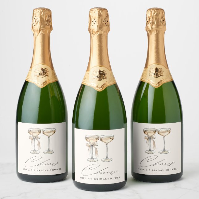 Brunch & Bubbly Watercolor Champagne Bridal Shower Sparkling Wine Label (Bottles)