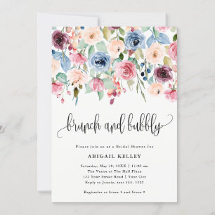 Brunch & Bubbly Watercolor Flowers Bridal Shower Invitation