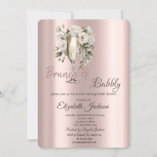 Brunch & Bubbly White Roses Drips Bridal Shower Invitation