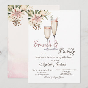 Brunch & Bubbly Wine Glass Floral Bridal Shower Invitation