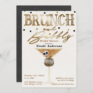 Brunch & Bubbly Wine Gold Halloween Bridal Shower Invitation