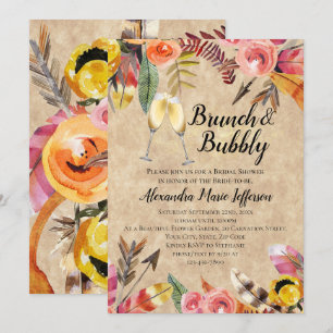 Brunch Bubby Feather Arrow Flowers Bridal Shower Invitation