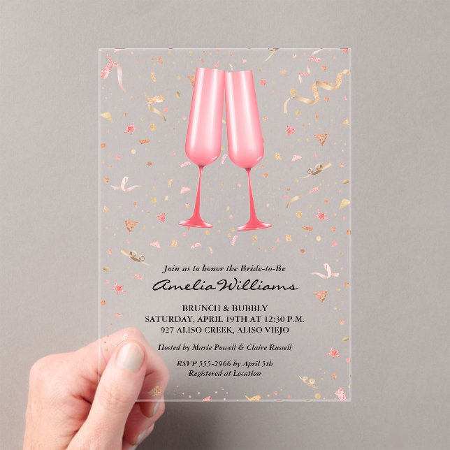 Brunch Champagne Bridal Shower Acrylic Invitations