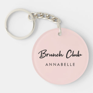 Brunch Club   Pink Name Modern Handwritten Script Key Ring
