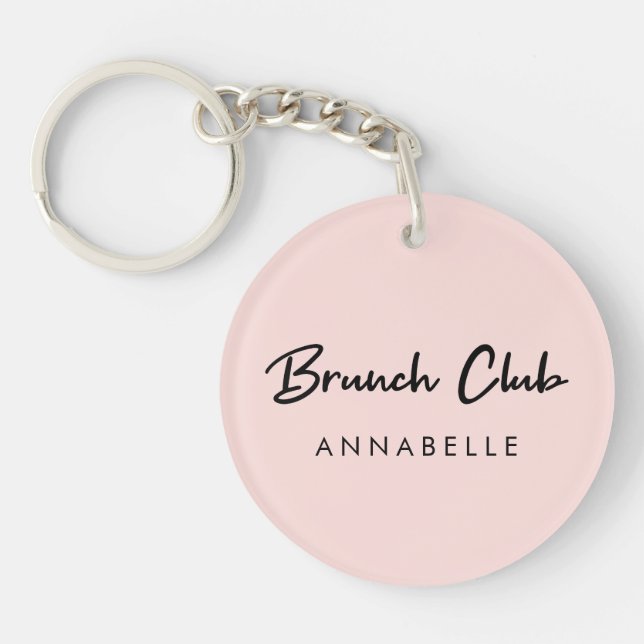 Brunch Club | Pink Name Modern Handwritten Script Key Ring (Front)