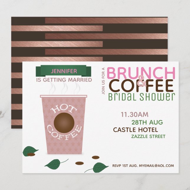 BRUNCH COFFEE Bridal Shower Invitation Pink Green (Front/Back)