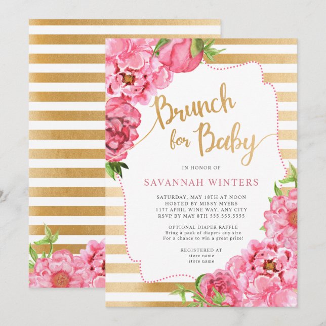 Brunch for Baby, girl baby shower invitation (Front/Back)