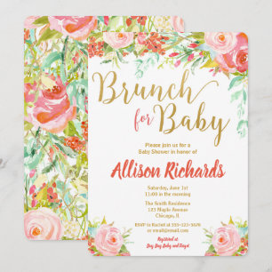 Brunch for baby shower girl invitations floral