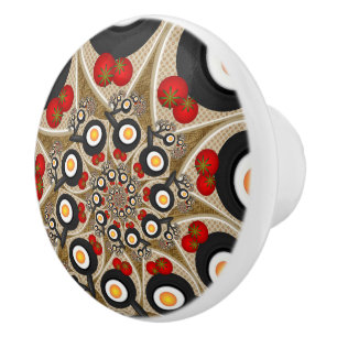Brunch Fractal Art Funny Food, Tomatoes, Eggs Ceramic Knob