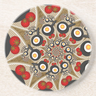Brunch Fractal Art Funny Food, Tomatoes, Eggs Coaster