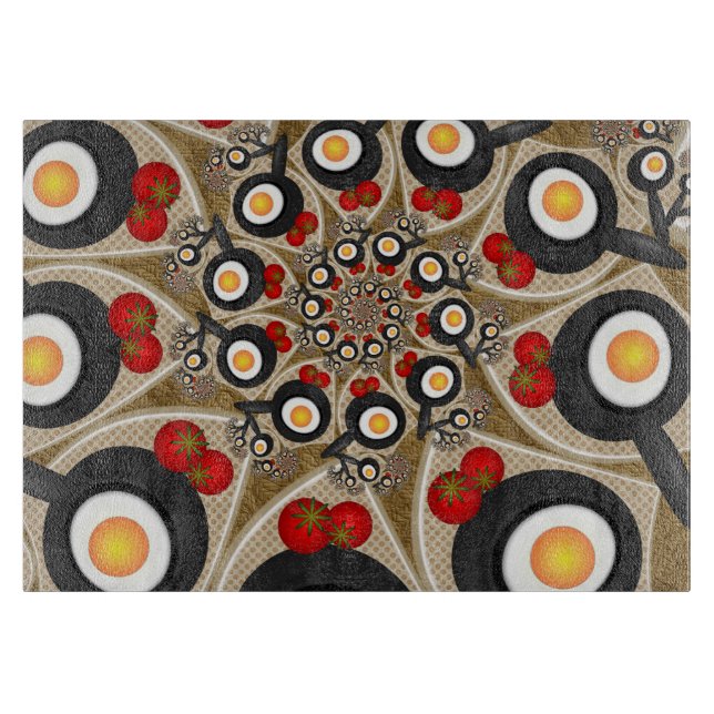 Brunch Fractal Art Funny Food, Tomatoes, Eggs Cutting Board (Front)